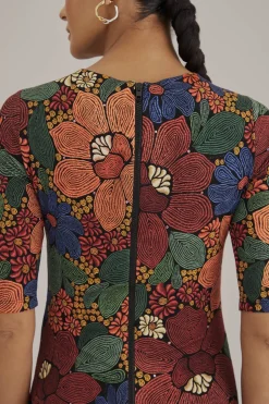 FARM Rio BLACK STITCHED FLOWERS LENZING™ ECOVERO™ VISCOSE MIDI DRESS