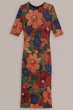 FARM Rio BLACK STITCHED FLOWERS LENZING™ ECOVERO™ VISCOSE MIDI DRESS