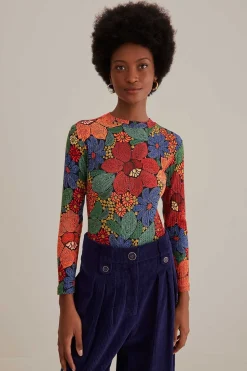 FARM Rio BLACK STITCHED FLOWERS ORGANIC COTTON BODYSUIT