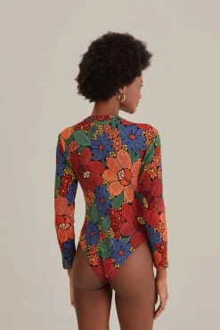 FARM Rio BLACK STITCHED FLOWERS ORGANIC COTTON BODYSUIT