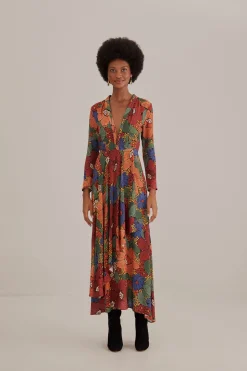 FARM Rio BLACK STITCHED FLOWERS V NECK MAXI DRESS