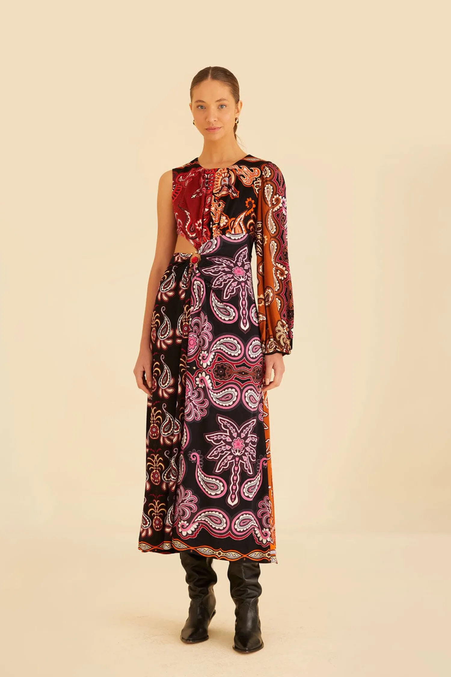 FARM Rio BLACK SWEET MERMAIDS ONE SHOULDER MAXI DRESS