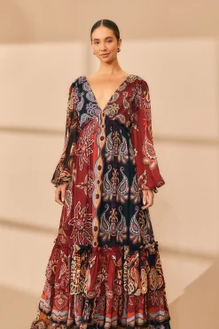FARM Rio BLACK SWEET MERMAIDS V NECK MAXI DRESS