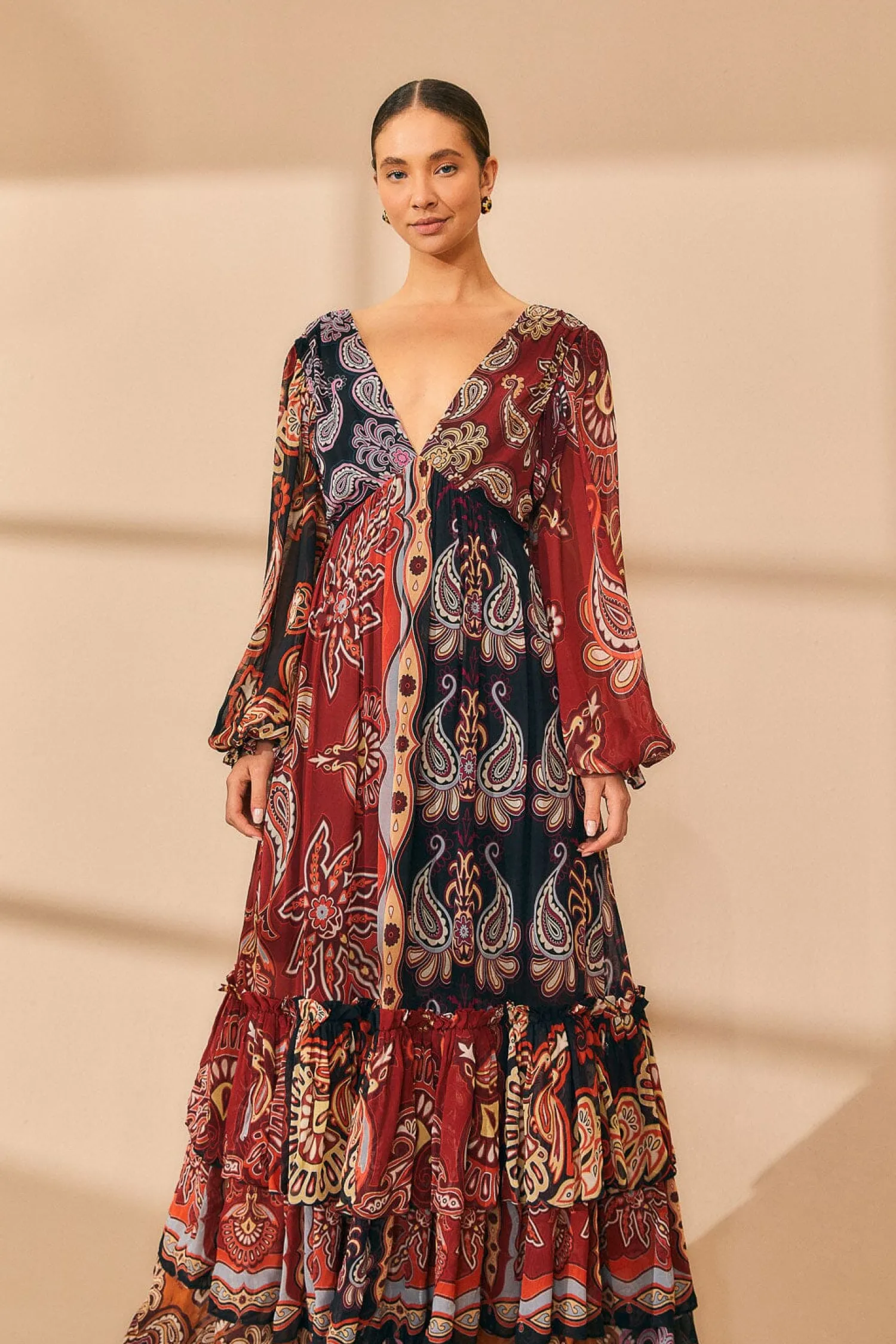 FARM Rio BLACK SWEET MERMAIDS V NECK MAXI DRESS