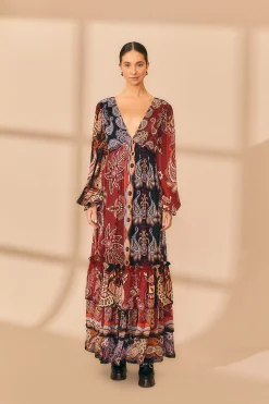 FARM Rio BLACK SWEET MERMAIDS V NECK MAXI DRESS