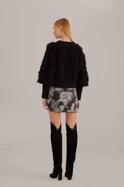 FARM Rio BLACK TEXTURED V NECK CARDIGAN