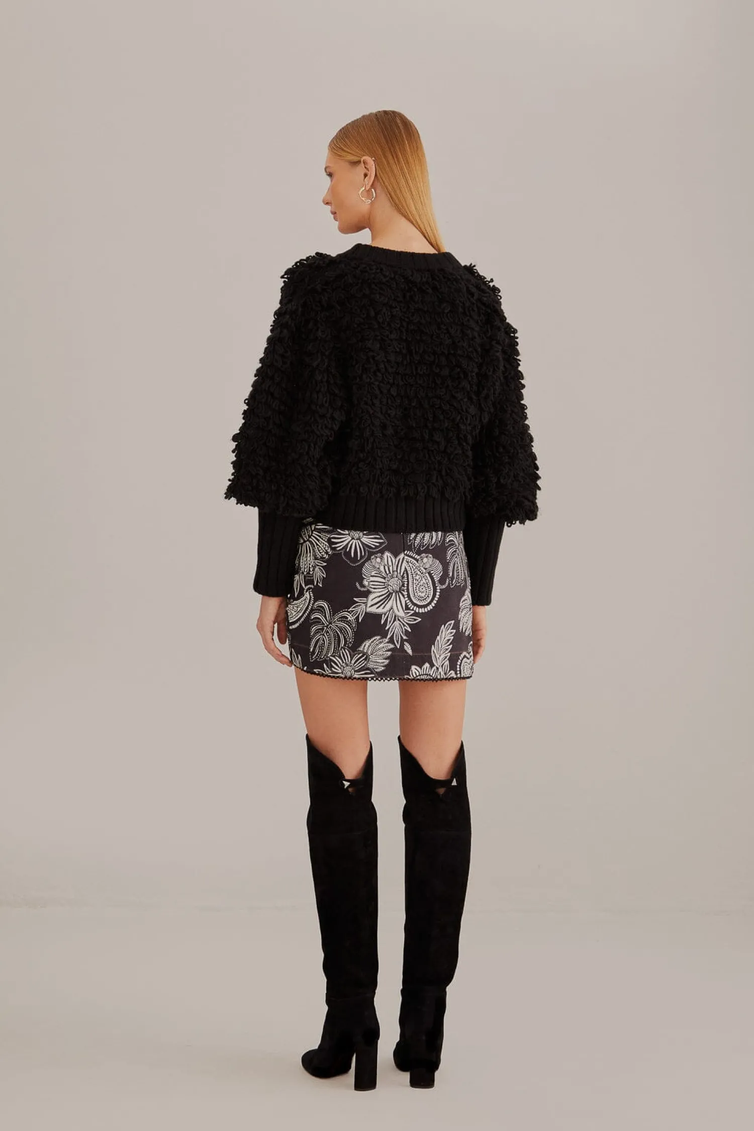 FARM Rio BLACK TEXTURED V NECK CARDIGAN