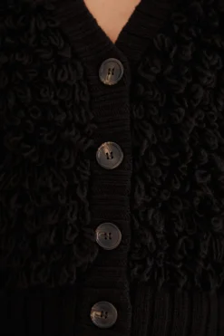 FARM Rio BLACK TEXTURED V NECK CARDIGAN