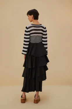 FARM Rio  BLACK TIERED BOW DETAIL MAXI SKIRT