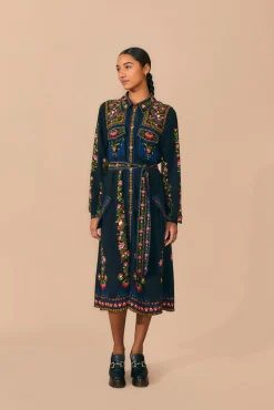 FARM Rio  BLACK TOUCAN GARDEN MIDI DRESS
