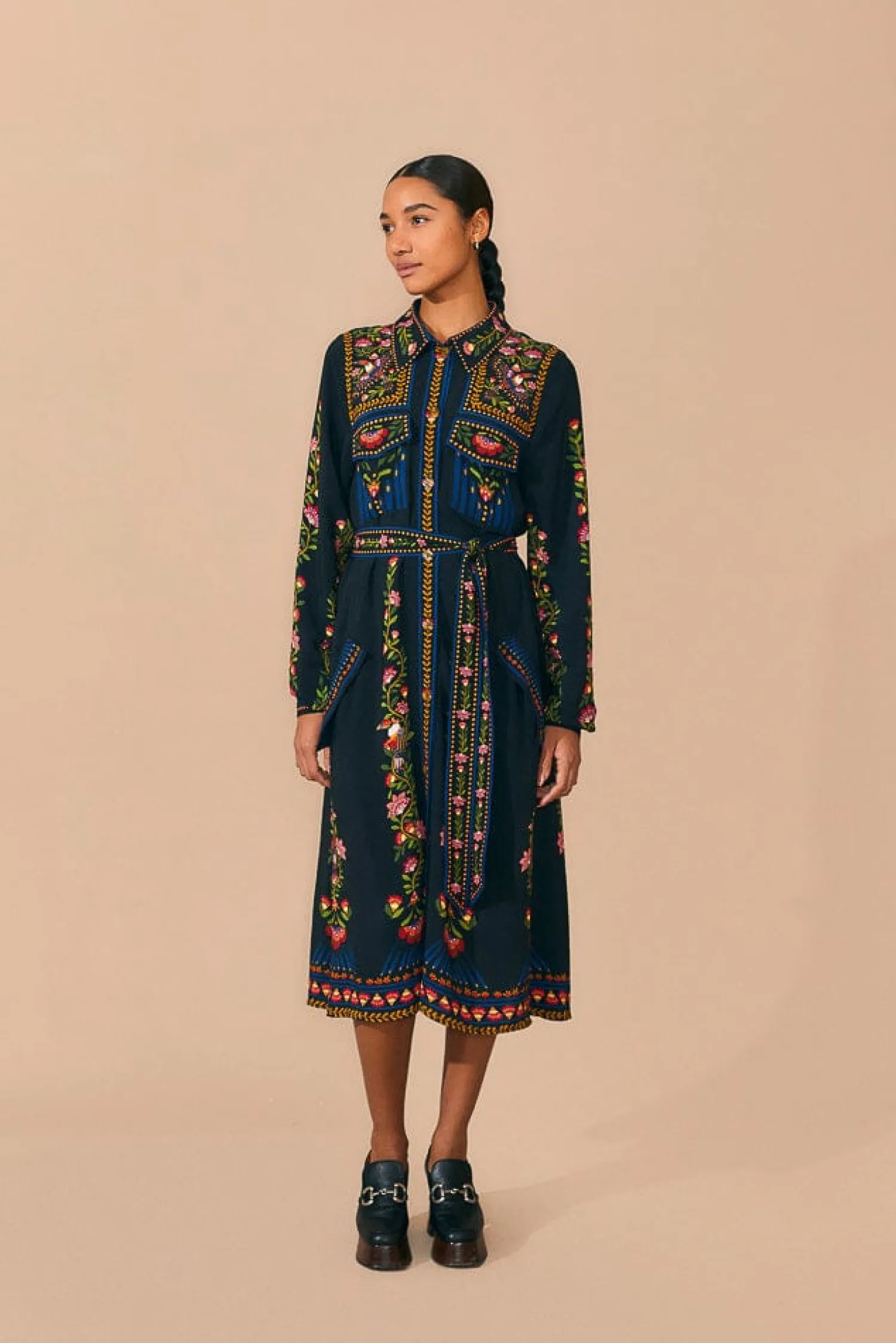 FARM Rio BLACK TOUCAN GARDEN MIDI DRESS