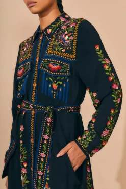 FARM Rio BLACK TOUCAN GARDEN MIDI DRESS
