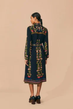 FARM Rio BLACK TOUCAN GARDEN MIDI DRESS