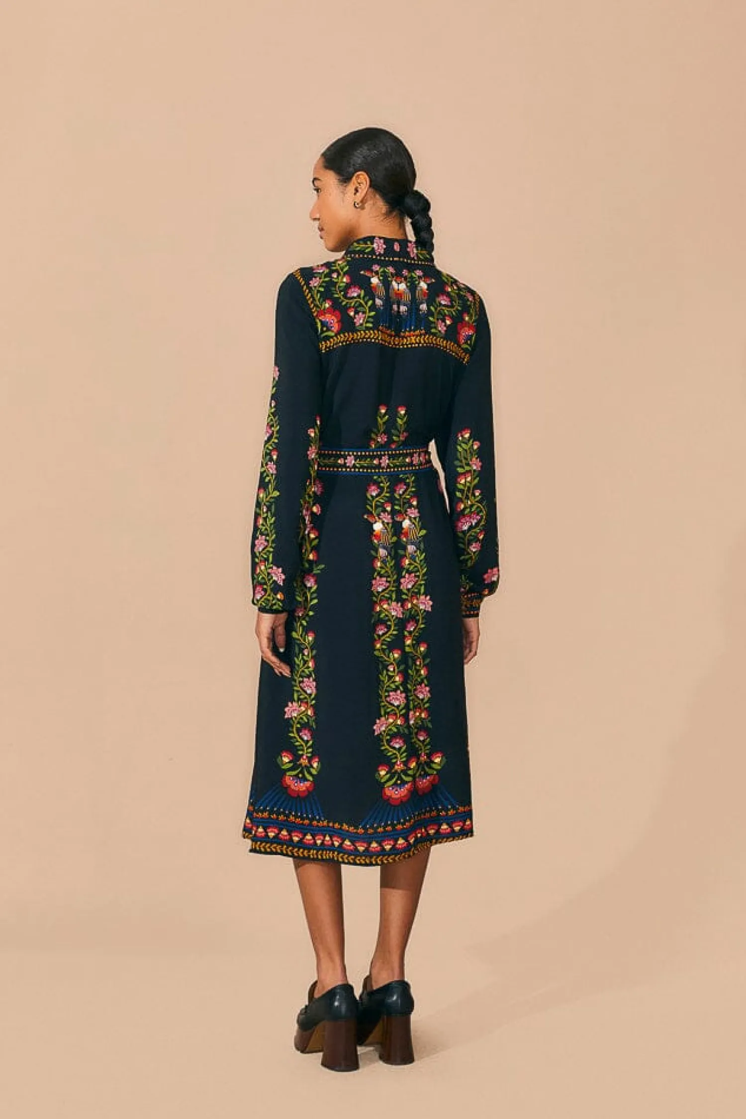 FARM Rio BLACK TOUCAN GARDEN MIDI DRESS