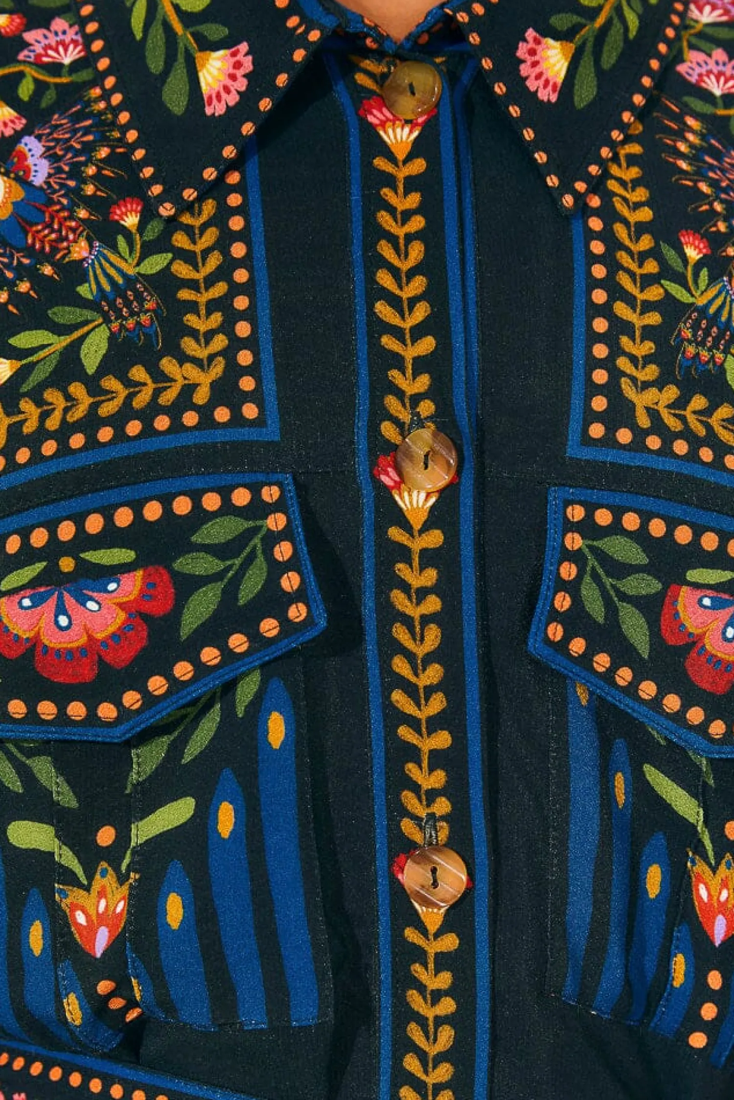 FARM Rio BLACK TOUCAN GARDEN MIDI DRESS