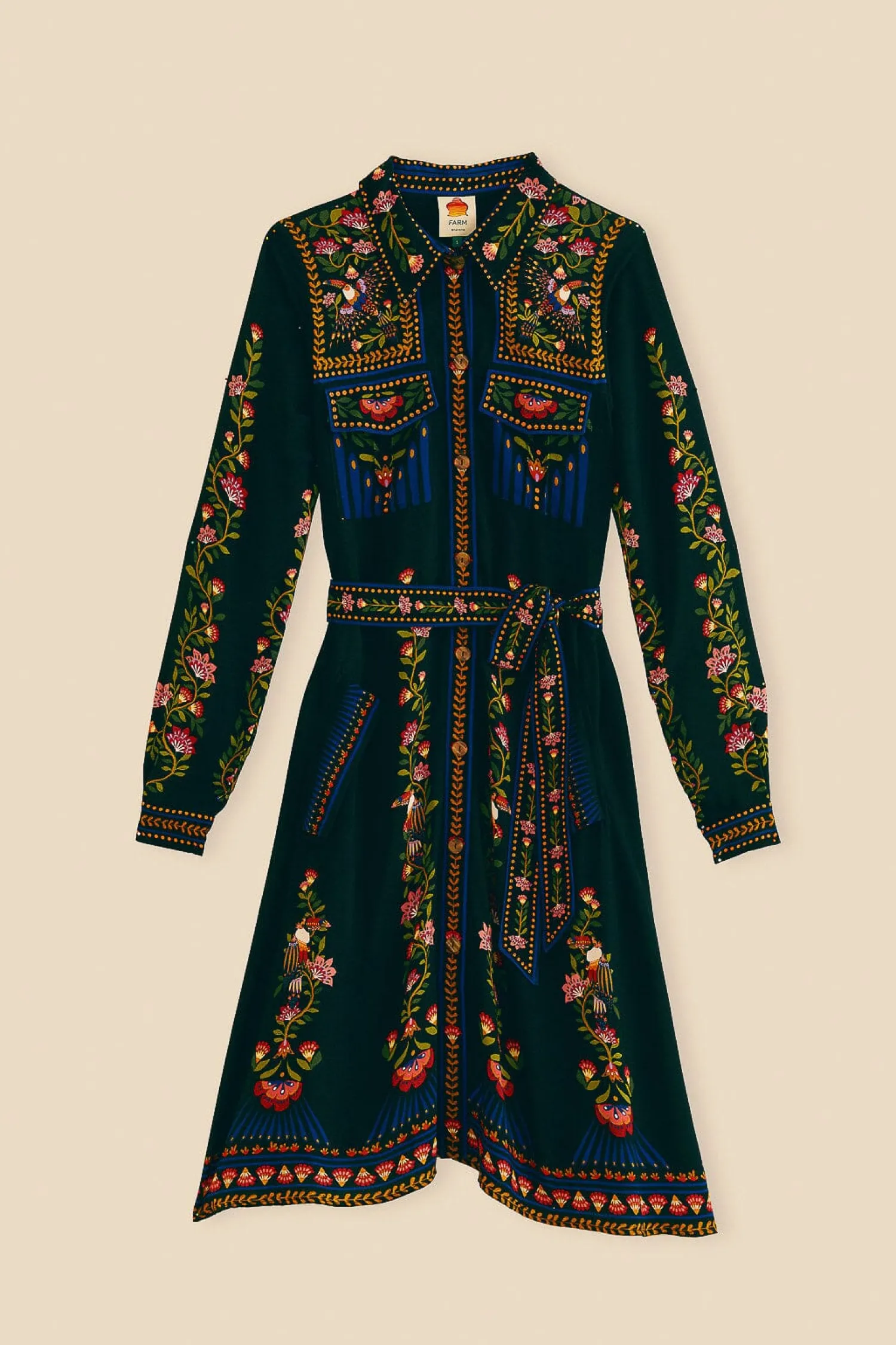 FARM Rio BLACK TOUCAN GARDEN MIDI DRESS