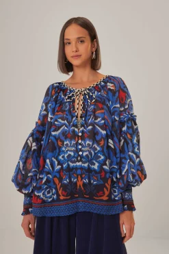 FARM Rio  BLACK TOUCANS SCARF BLOUSE