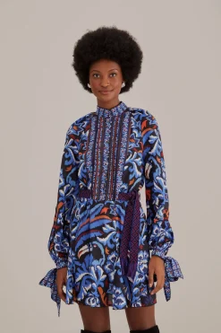 FARM Rio BLACK TOUCANS SCARF LONG SLEEVE MINI DRESS