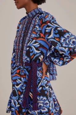 FARM Rio BLACK TOUCANS SCARF LONG SLEEVE MINI DRESS