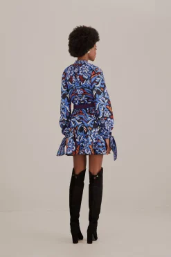 FARM Rio BLACK TOUCANS SCARF LONG SLEEVE MINI DRESS