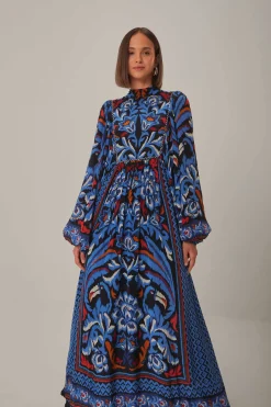 FARM Rio BLACK TOUCANS SCARF LONG SLEEVE MAXI DRESS