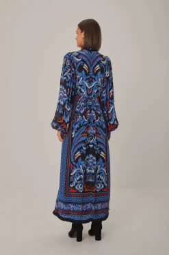 FARM Rio BLACK TOUCANS SCARF LONG SLEEVE MAXI DRESS
