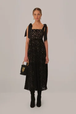 FARM Rio BLACK VELVET LACE SLEEVELESS MAXI DRESS