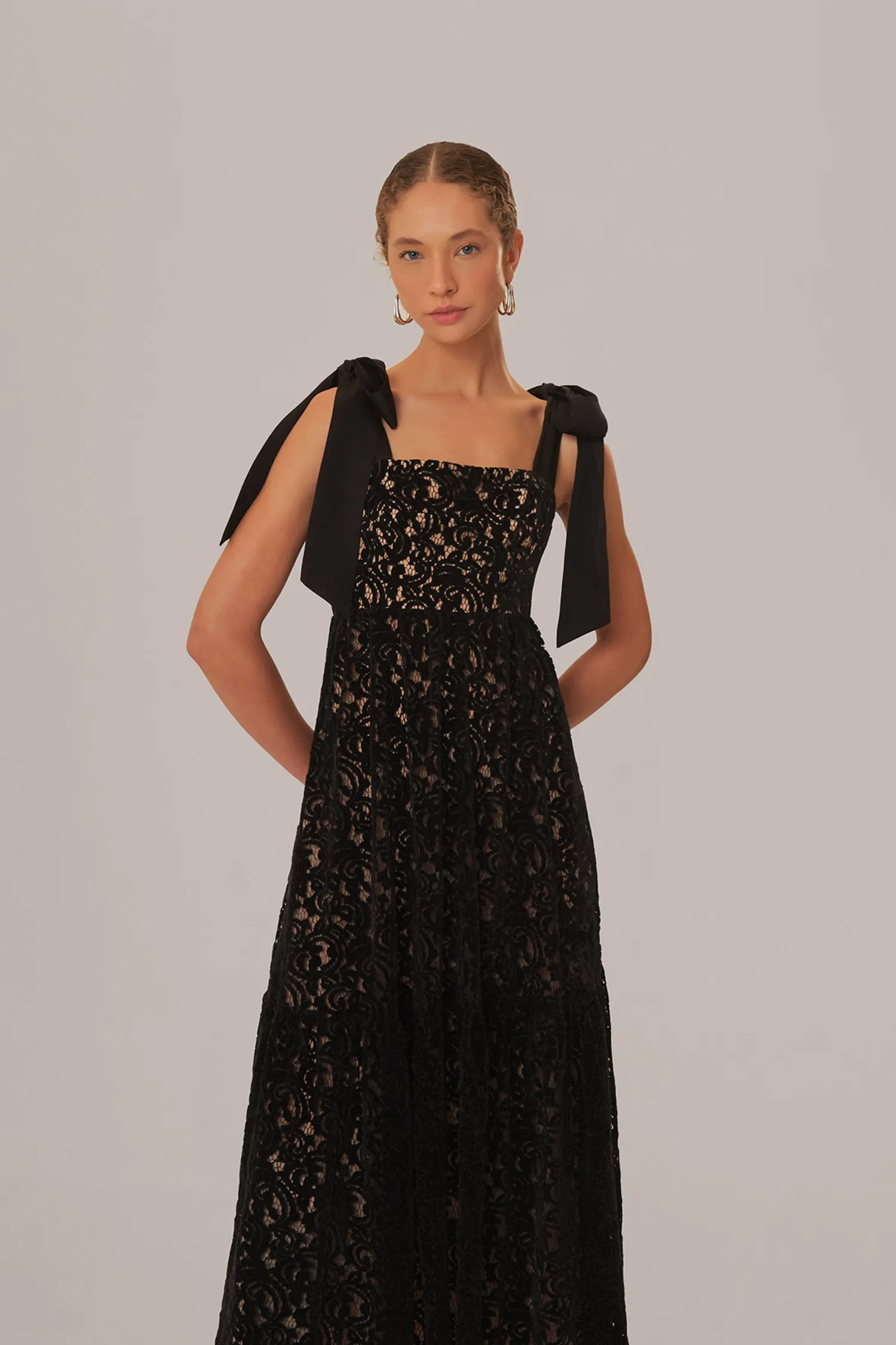 FARM Rio BLACK VELVET LACE SLEEVELESS MAXI DRESS