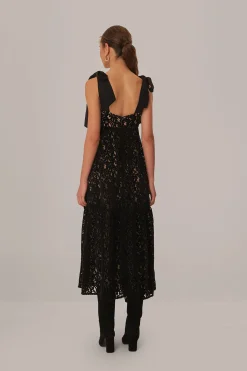 FARM Rio BLACK VELVET LACE SLEEVELESS MAXI DRESS