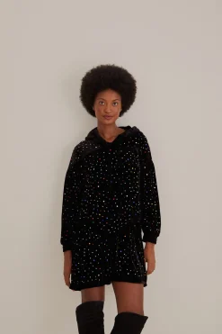 FARM Rio BLACK VELVET LONG SLEEVE MINI DRESS