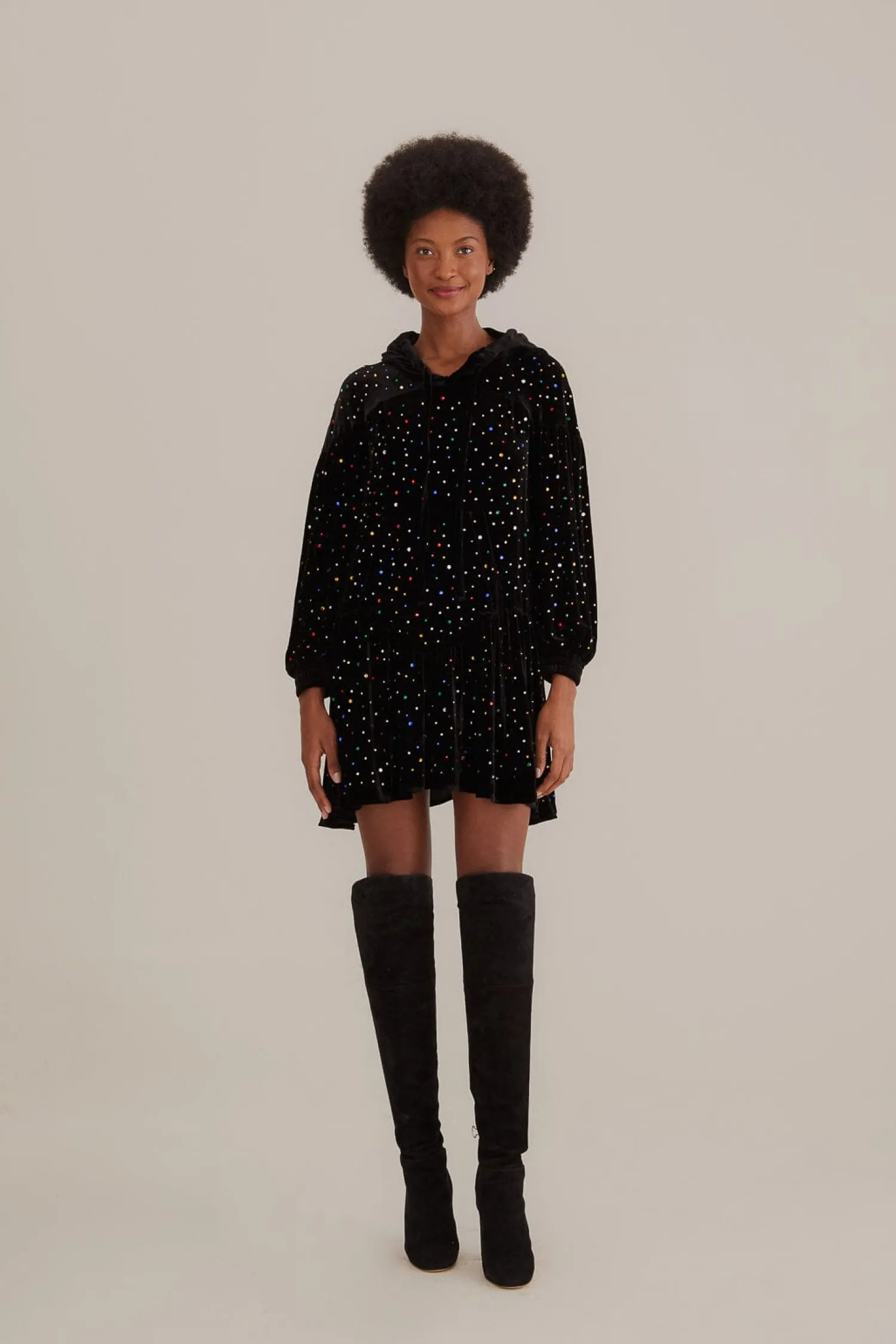 FARM Rio BLACK VELVET LONG SLEEVE MINI DRESS