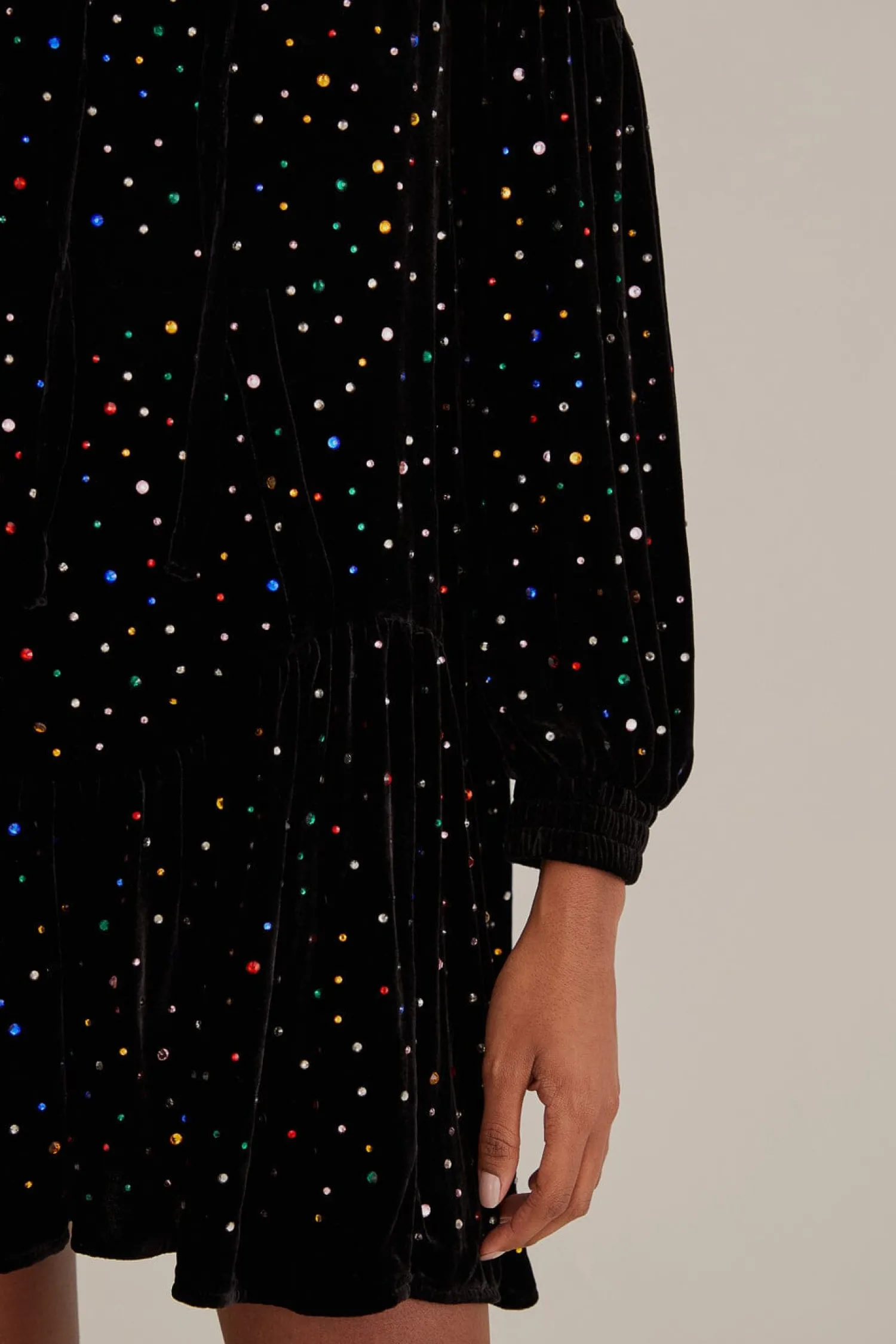 FARM Rio BLACK VELVET LONG SLEEVE MINI DRESS