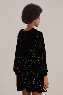 FARM Rio BLACK VELVET LONG SLEEVE MINI DRESS