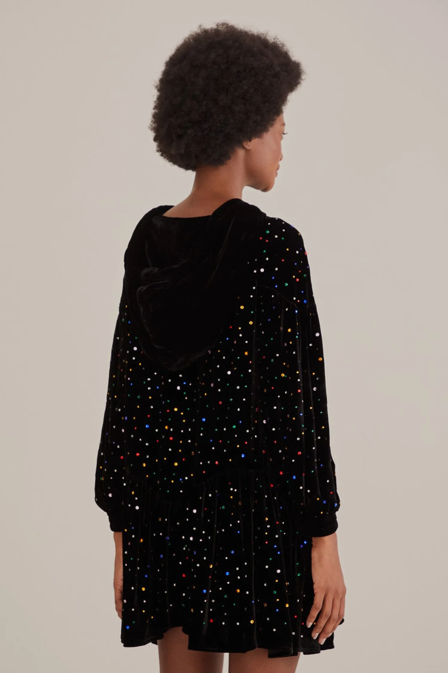 FARM Rio BLACK VELVET LONG SLEEVE MINI DRESS