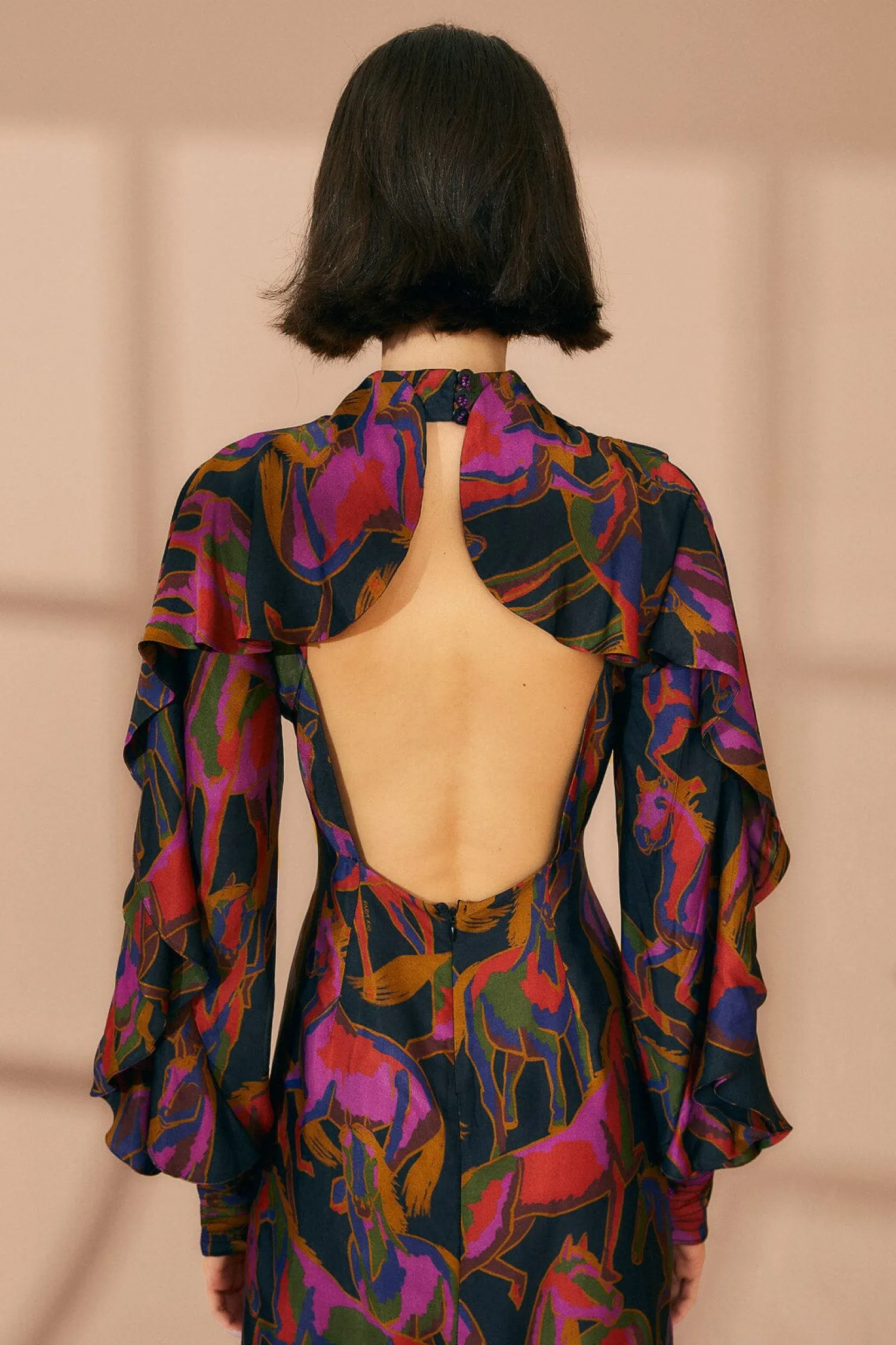 FARM Rio BLACK WILD HORSES BACKLESS MINI DRESS