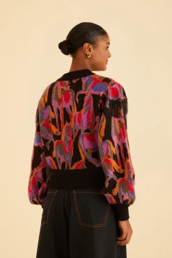 FARM Rio BLACK WILD HORSES FRINGE SWEATER