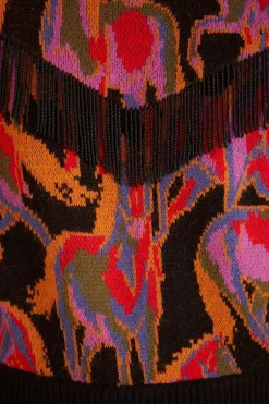 FARM Rio BLACK WILD HORSES FRINGE SWEATER