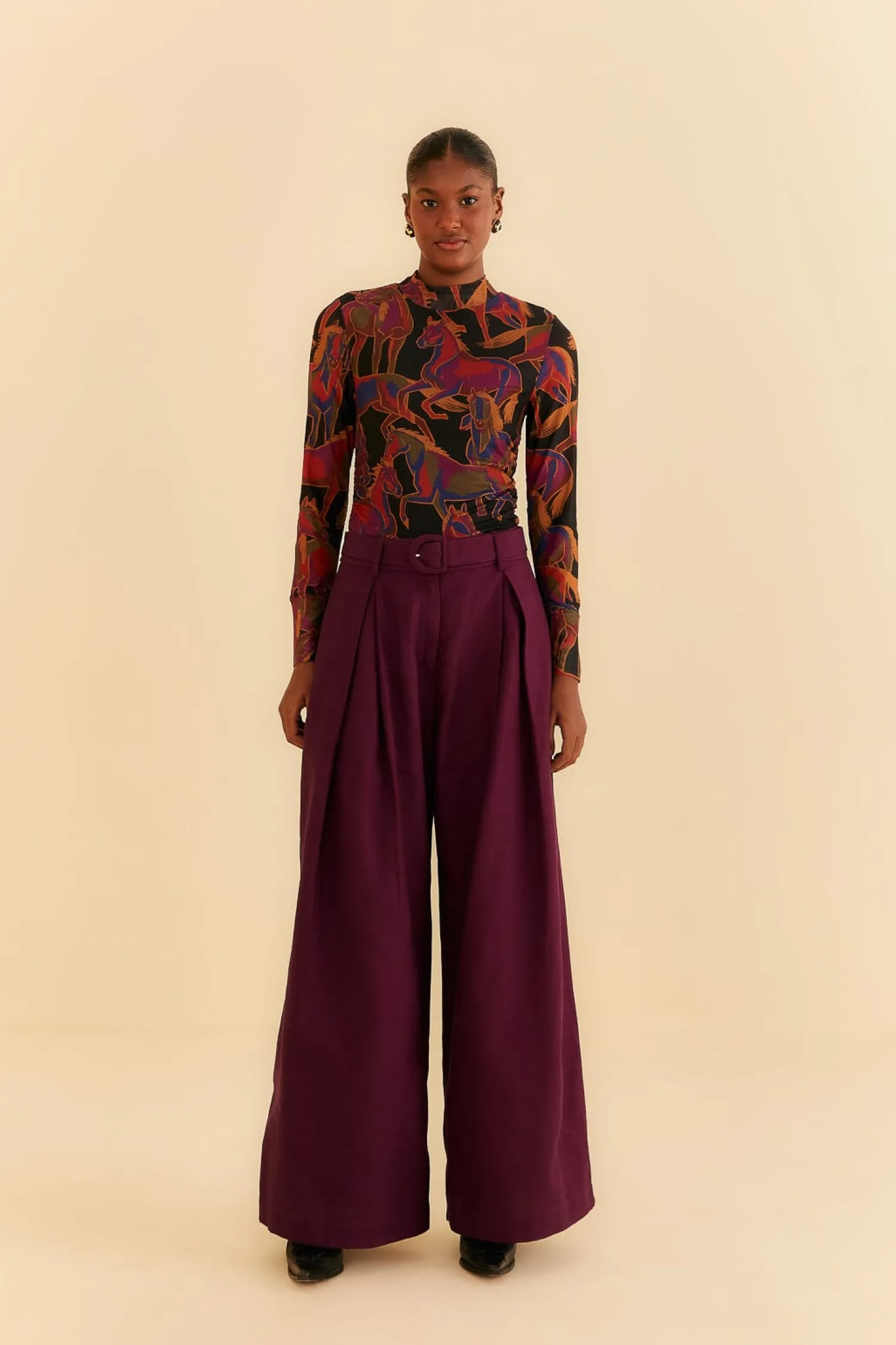 FARM Rio BLACK WILD HORSES TULLE BLOUSE