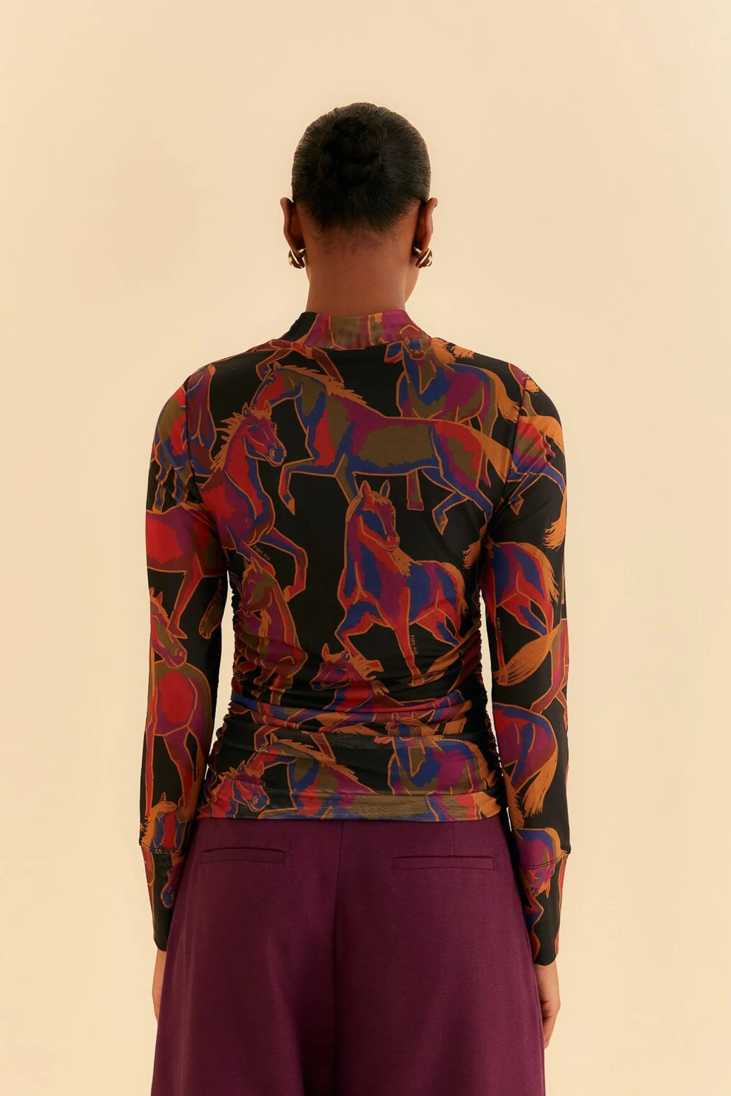 FARM Rio BLACK WILD HORSES TULLE BLOUSE