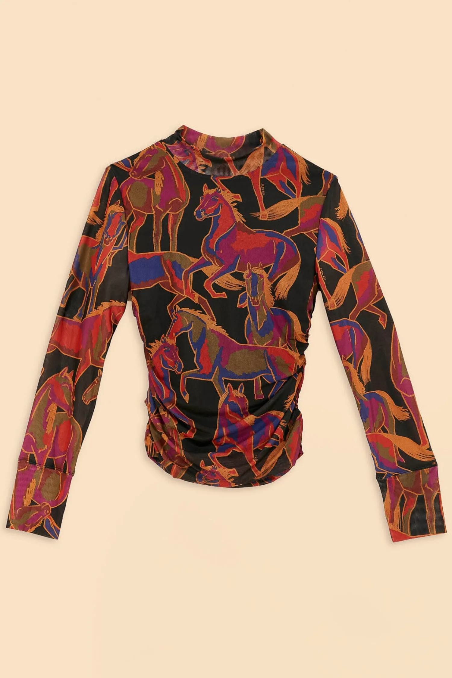 FARM Rio BLACK WILD HORSES TULLE BLOUSE