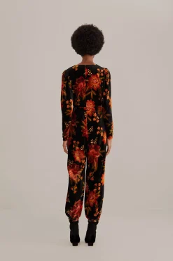FARM Rio  BLACK WINTER BLOOM V NECK JUMPSUIT