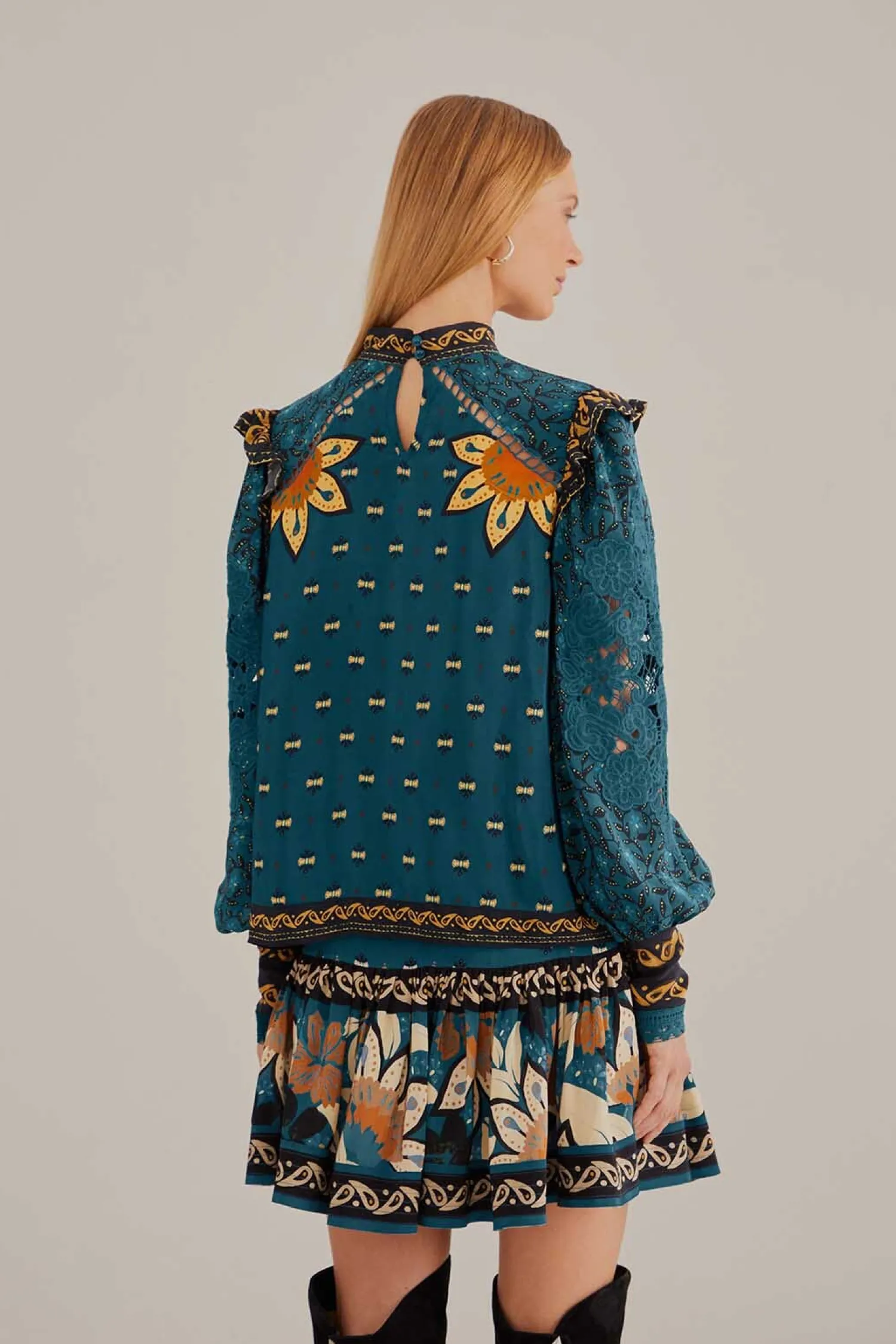 FARM Rio BLUE AINIKA CHILL LONG SLEEVE BLOUSE
