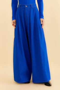 FARM Rio  BLUE CANVAS MAXI PLEATED PANTS