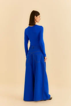 FARM Rio  BLUE CANVAS MAXI PLEATED PANTS
