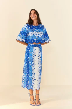 FARM Rio  BLUE FLOWER STRIPES CROP TOP