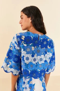 FARM Rio  BLUE FLOWER STRIPES CROP TOP