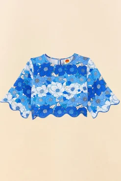 FARM Rio  BLUE FLOWER STRIPES CROP TOP