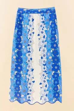 FARM Rio BLUE FLOWER STRIPES MIDI SKIRT