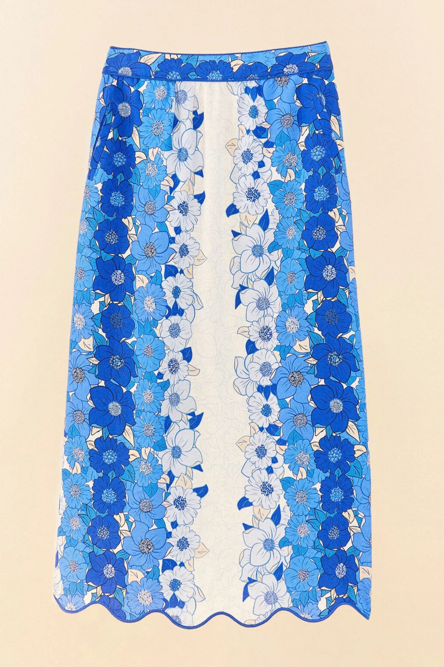 FARM Rio BLUE FLOWER STRIPES MIDI SKIRT