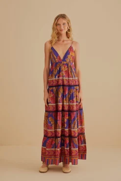 FARM Rio BLUE FOREST MOSAIC SLEEVELESS MAXI DRESS